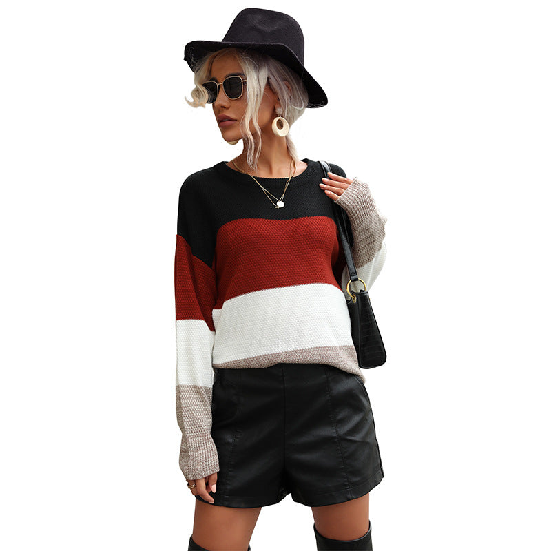 New Fashion Women's Autumn Loose Long-Sleeved Color Sweater Women