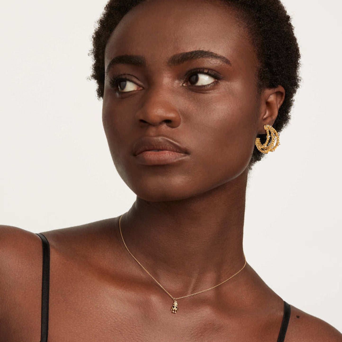 5pcs Ethos Gold Zircon C-Shaped Earrings Fashion Stainless Steel Vacuum Plating Fashion Personality Jewelry Earrings For Women