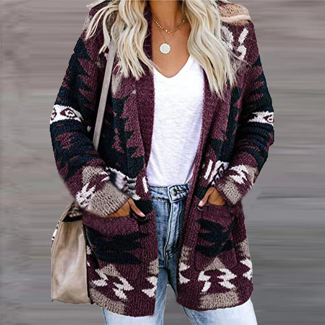 Autumn Winter Women's Loose Halloween Sweater Christmas Printed Knitted Long-Sleeved Cardigan