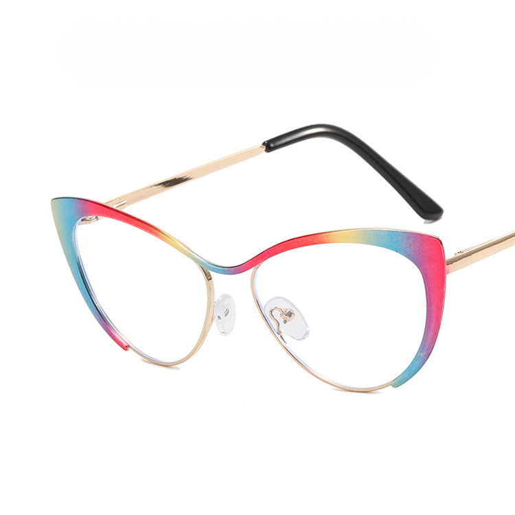 Steel Triangle Cat Eye Metal Frame New Anti-Blue Light Mirror Can Be Equipped With Myopia Frame