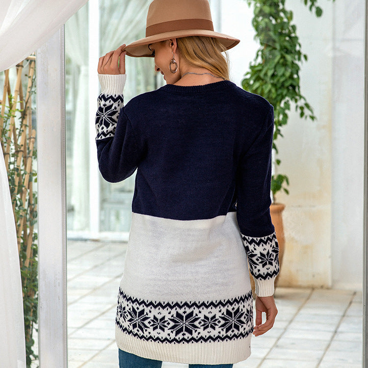 Autumn And Winter Sweater Female Christmas Reindeer Casual Jumper Medium Long Sweater