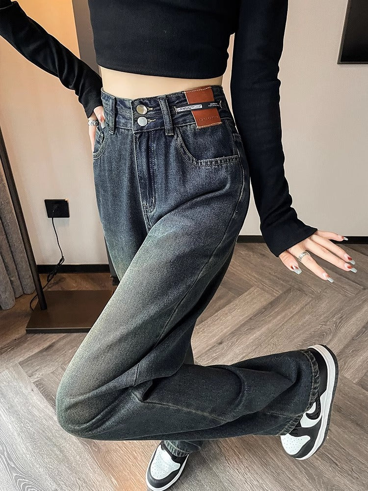 Gray Narrow Version Of Wide Leg Jeans Women's New Autumn High Waist Hanging Loose Straight Leg Pants