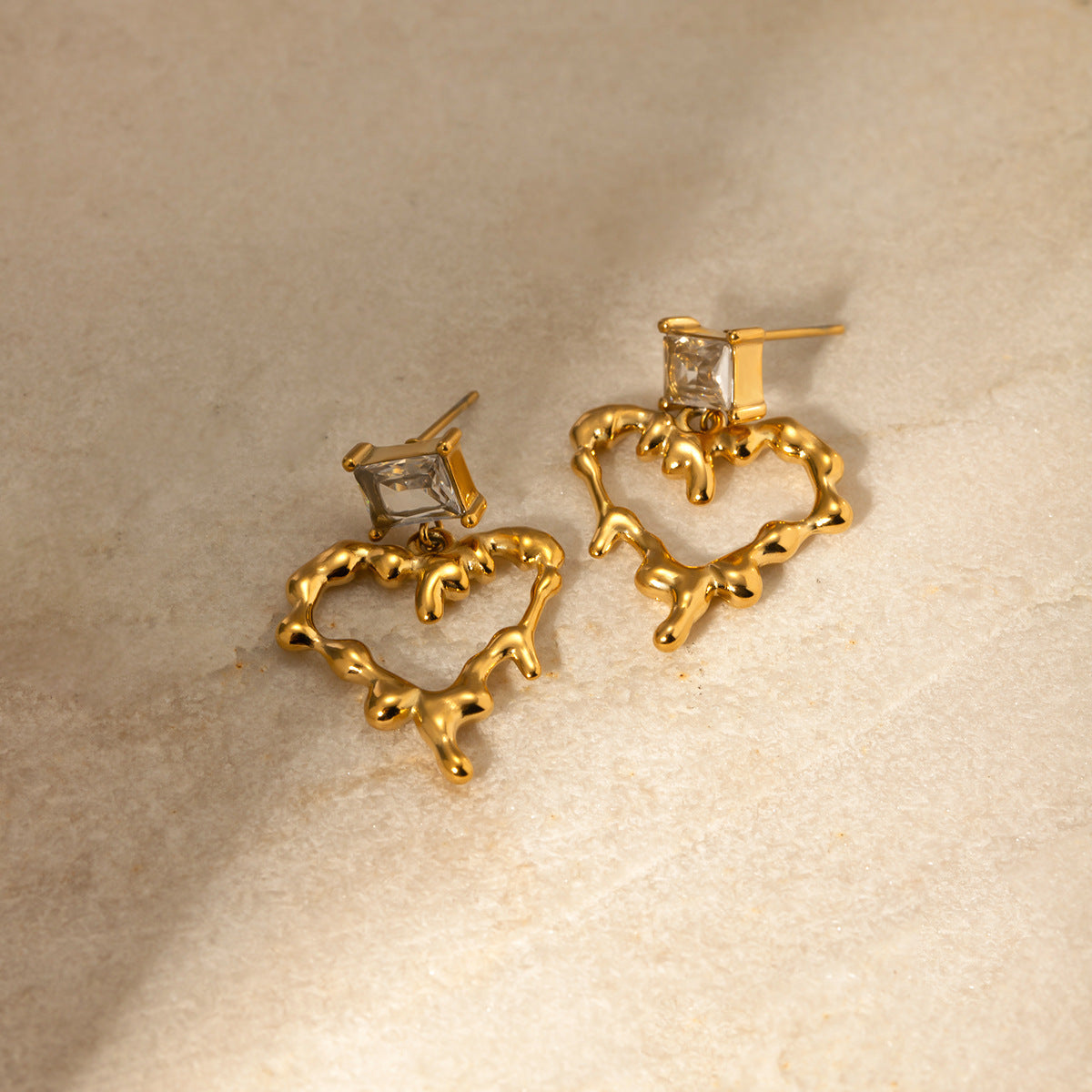 5pcs Hot 18K Gold Stainless Steel Zircon White Zircon Lava Love Pendant Earrings