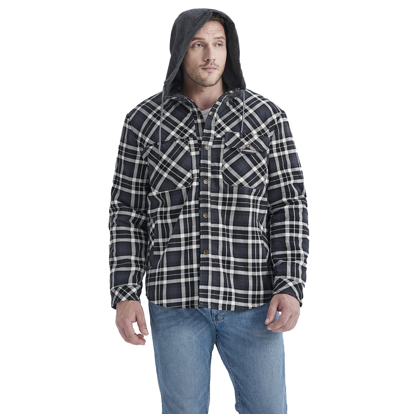 Men's Coat Plaid Shirt Plus Fleece Large Size Winter Windproof Warm Hooded Cotton Jacket