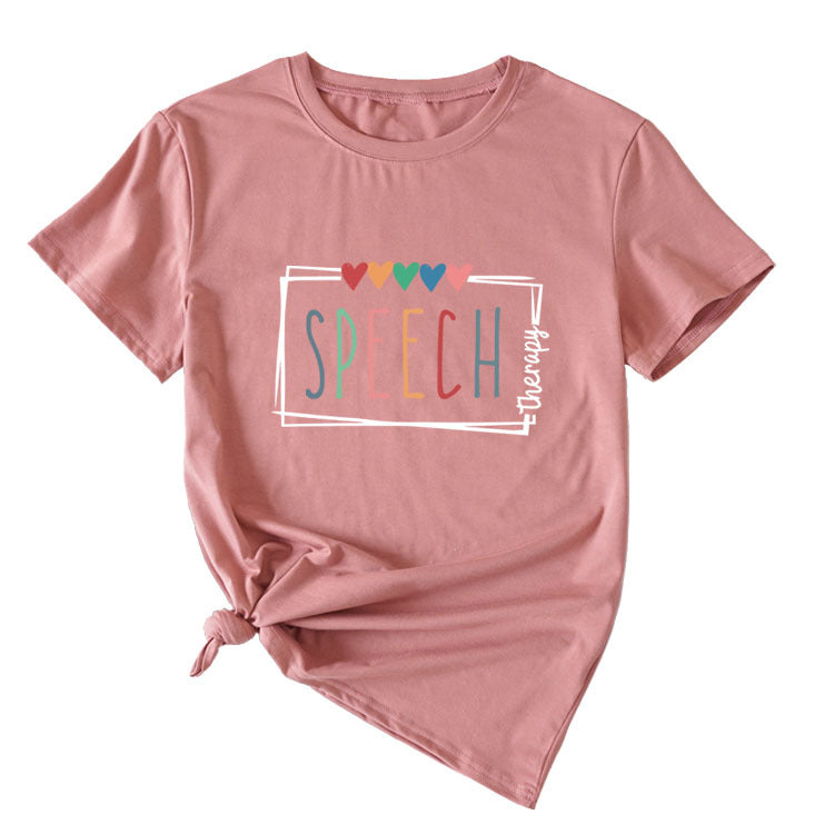 Women's Casual Crew-Neck T-Shirt Speech Therapy Loose Short Sleeves
