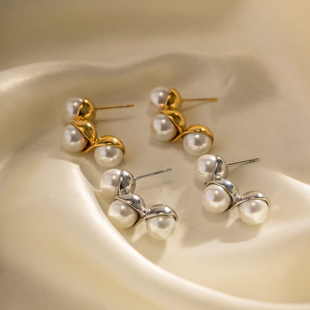 5pcs Accessories 16K Gold Plated 316L Stainless Steel Inlaid Pearl Earrings Temperament Fashion Earrings