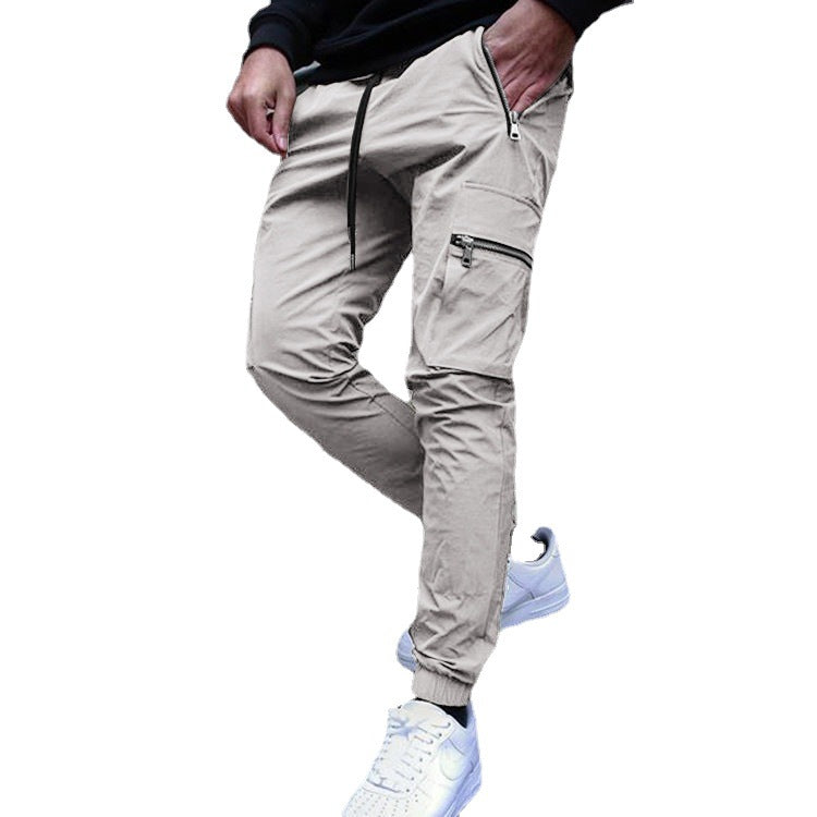 Multi-Pocket Sports Basketball Zipper Cargo Pants Small Feet Casual Men's Pants