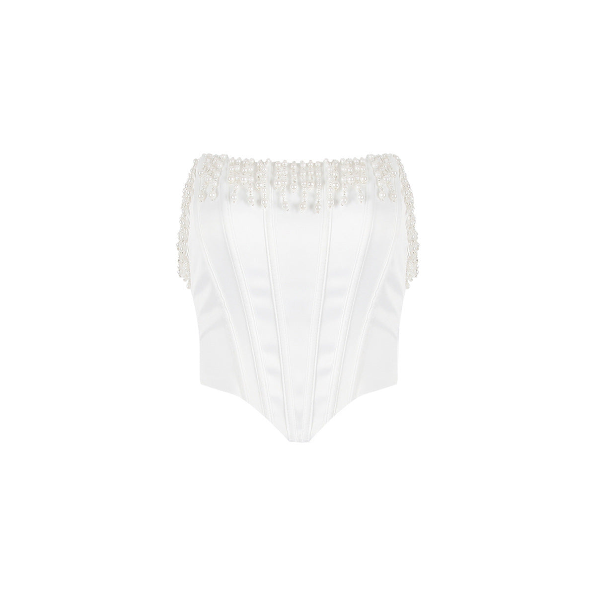 New Hottie Wears A Women's Pearl Tank Top And Fishbone Corset With Irregular Crop Top