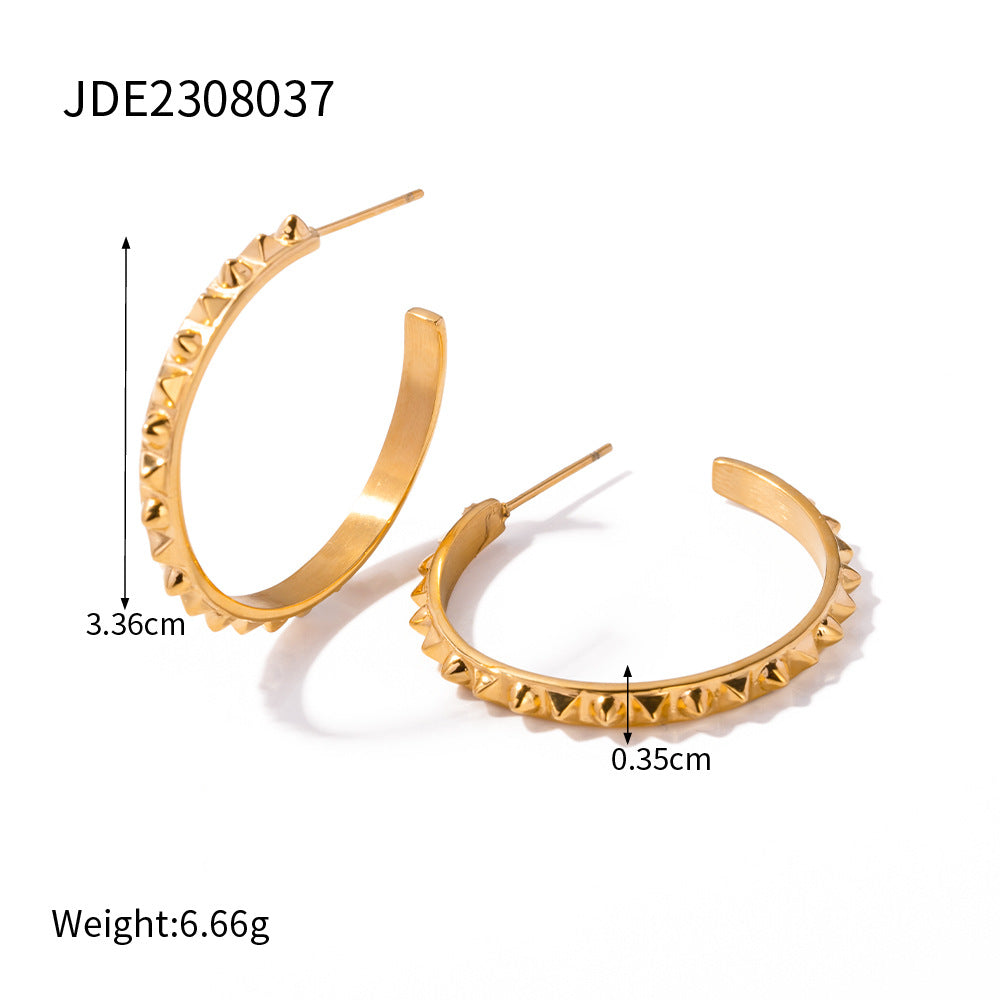 5pcs 18K Gold Punk Style Riveted Titanium Steel Earrings Women's Fashion All-Match Earrings