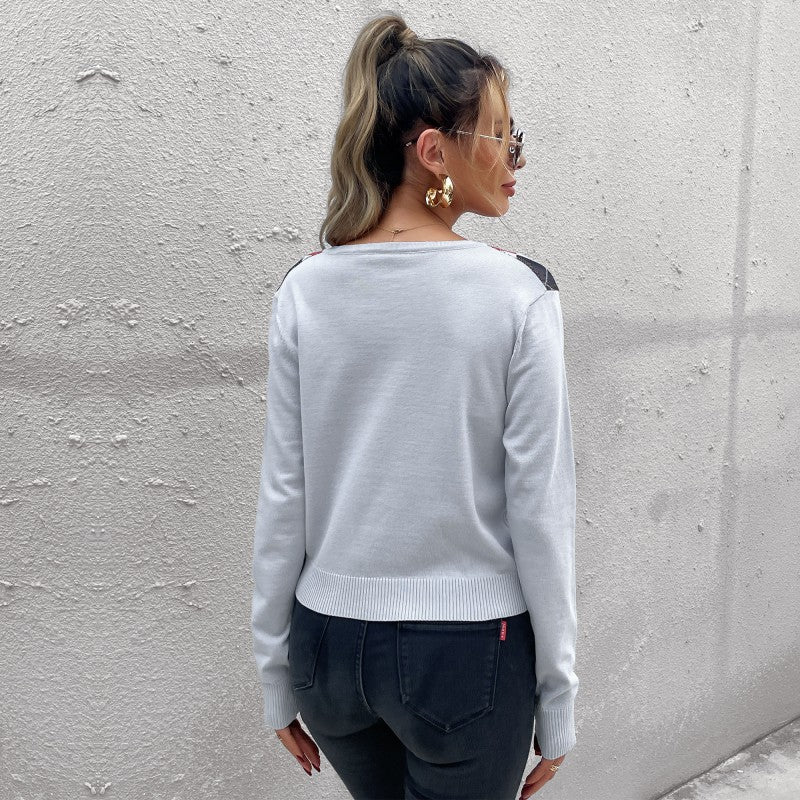Early Autumn Fashion Women's Diamond Check Shirt Long Sleeve Short Light Cardigan