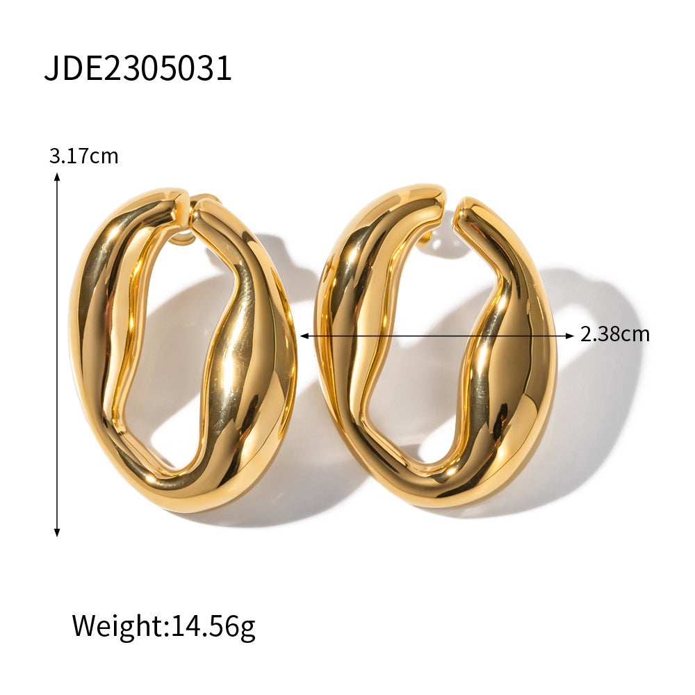 5pcs New Titanium Steel Gold-Plated Earrings 18K Stainless Steel O-Shaped Irregular Hollow Earrings Do Not Fade Jewelry