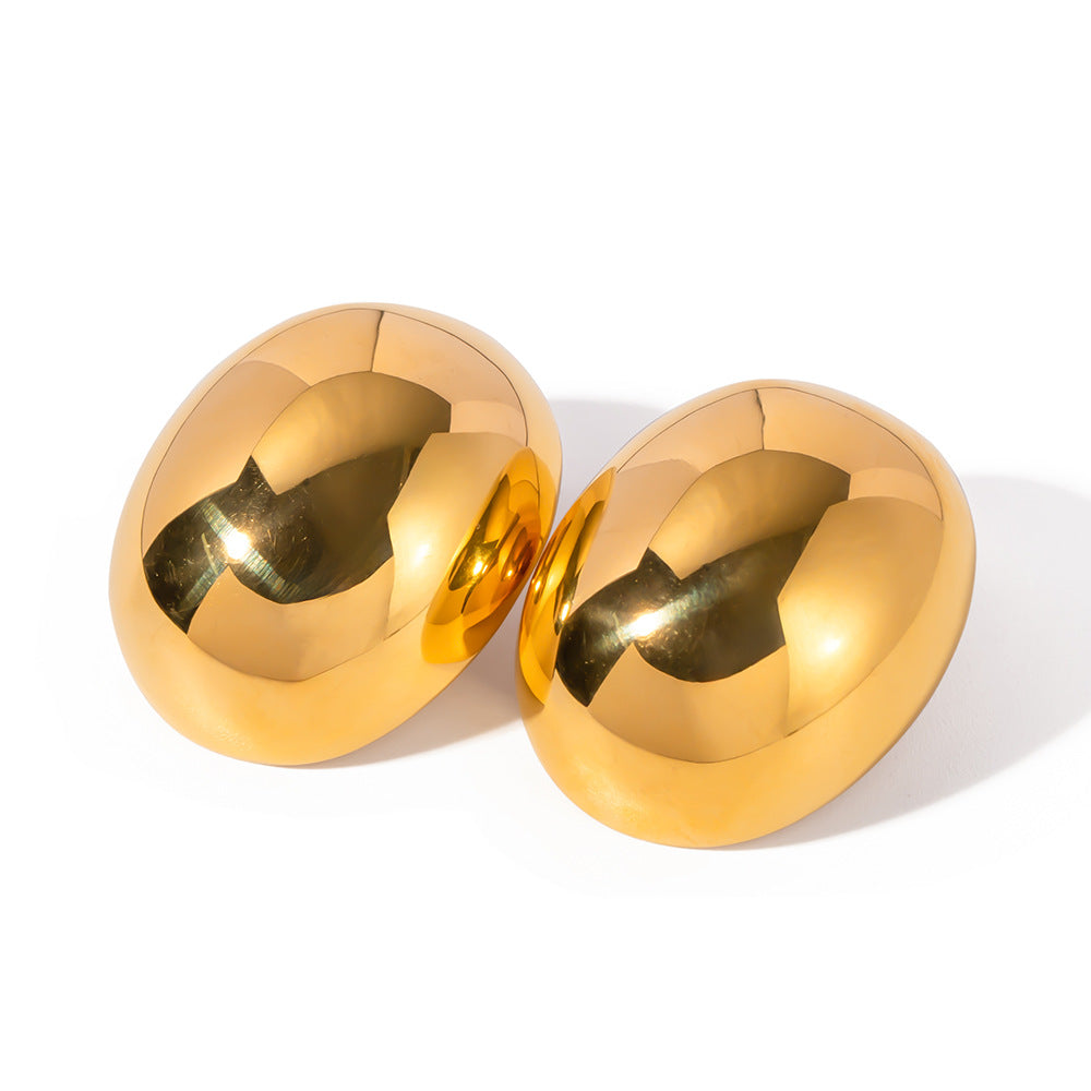 5pcs 18K Gold Stainless Steel Oval Earrings Women's Fashion All-Matching Geometric Earrings