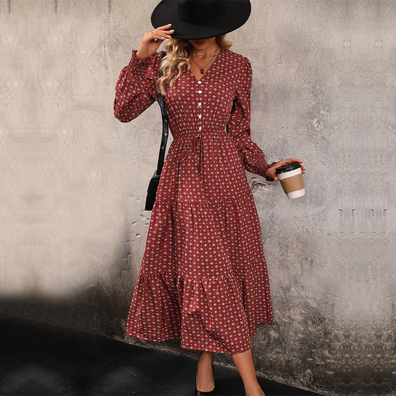 New Fashion Women Long-Sleeved Printed Autumn Dress