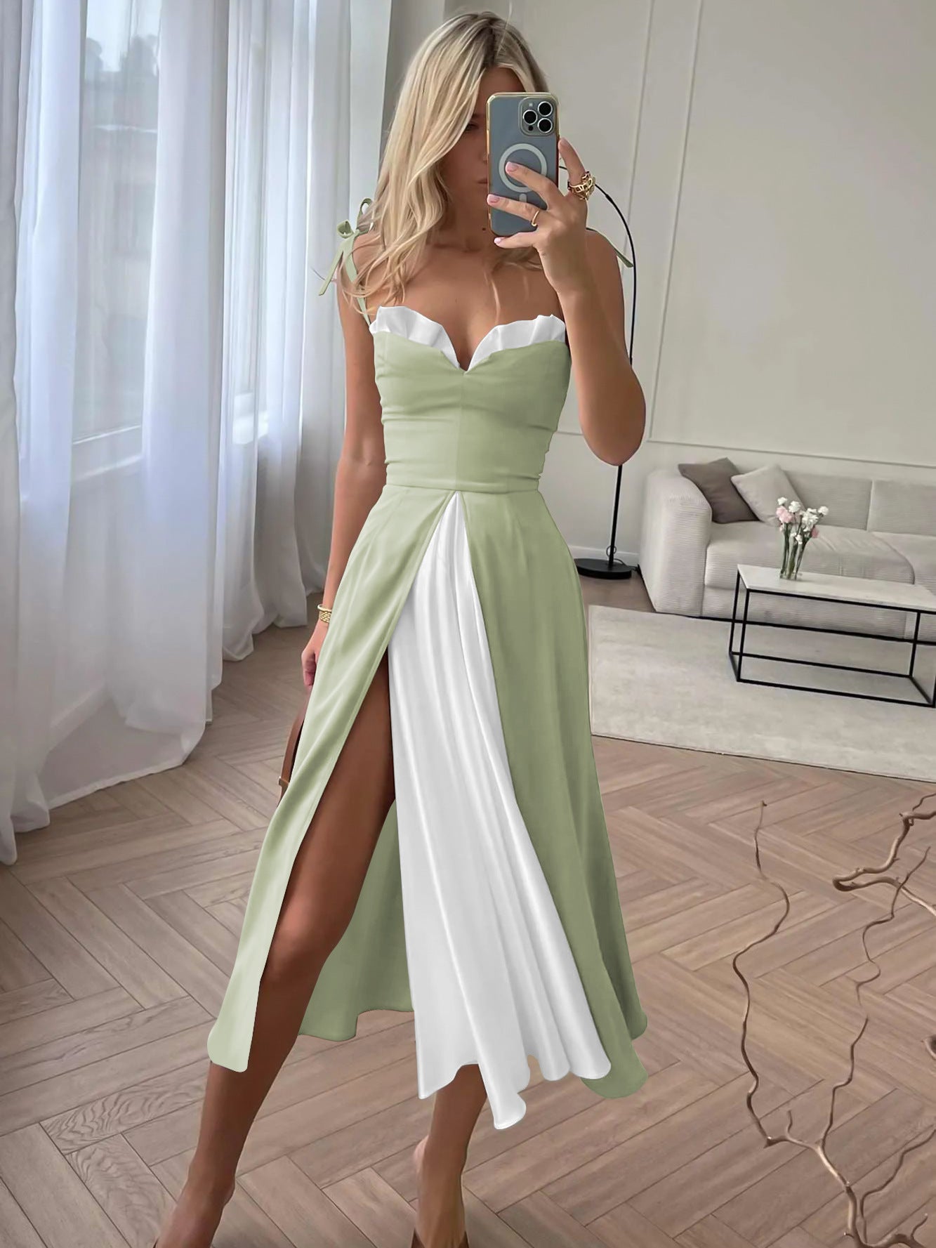 Evening Gown Split Halter Skirt Fake Two Haute Couture Satin Dresses Bridesmaid Dress