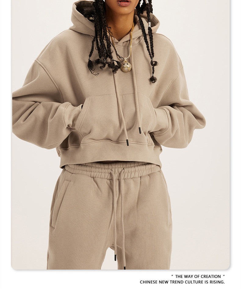 Autumn And Winter Casual Fashion Solid Color Pullover Drawstring Hoodie Hooded Suit Women