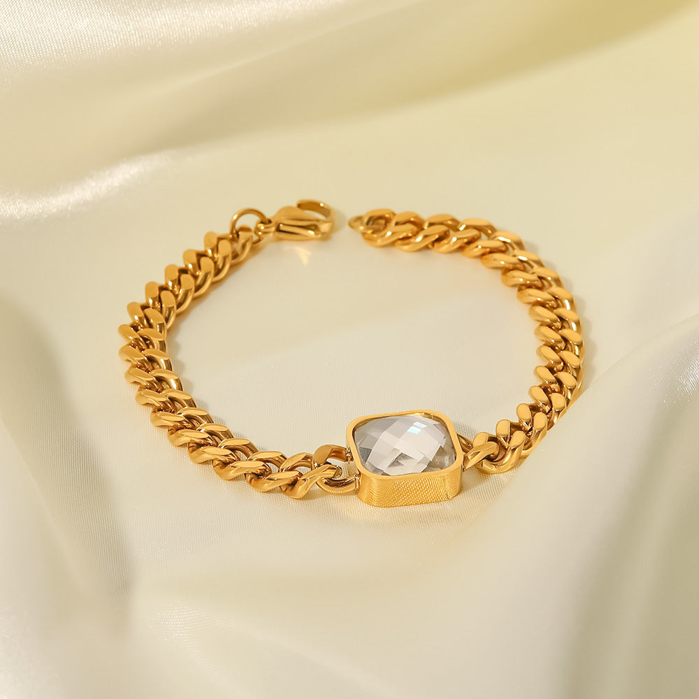 5pcs New Titanium Steel Zircon Pendant Bracelet 18K Gold Glass Stone Rough Cuban Chain Stainless Steel Bracelet Jewelry
