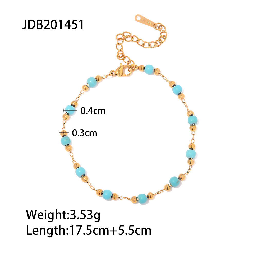 5pcs Women's Bracelet 18 Gold Plated K Stainless Steel Turquoise Bracelet Geometric Style Bracelet Decoration