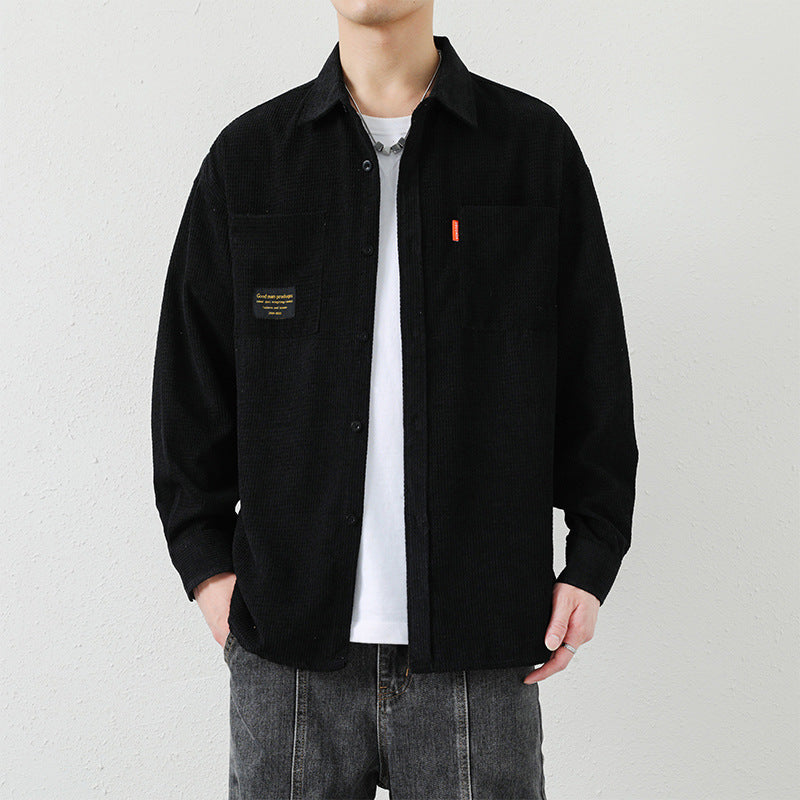 Men's Corduroy Long Sleeve Shirt Men's Spring And Autumn Loose Trend Cargo Casual Shirt Coat