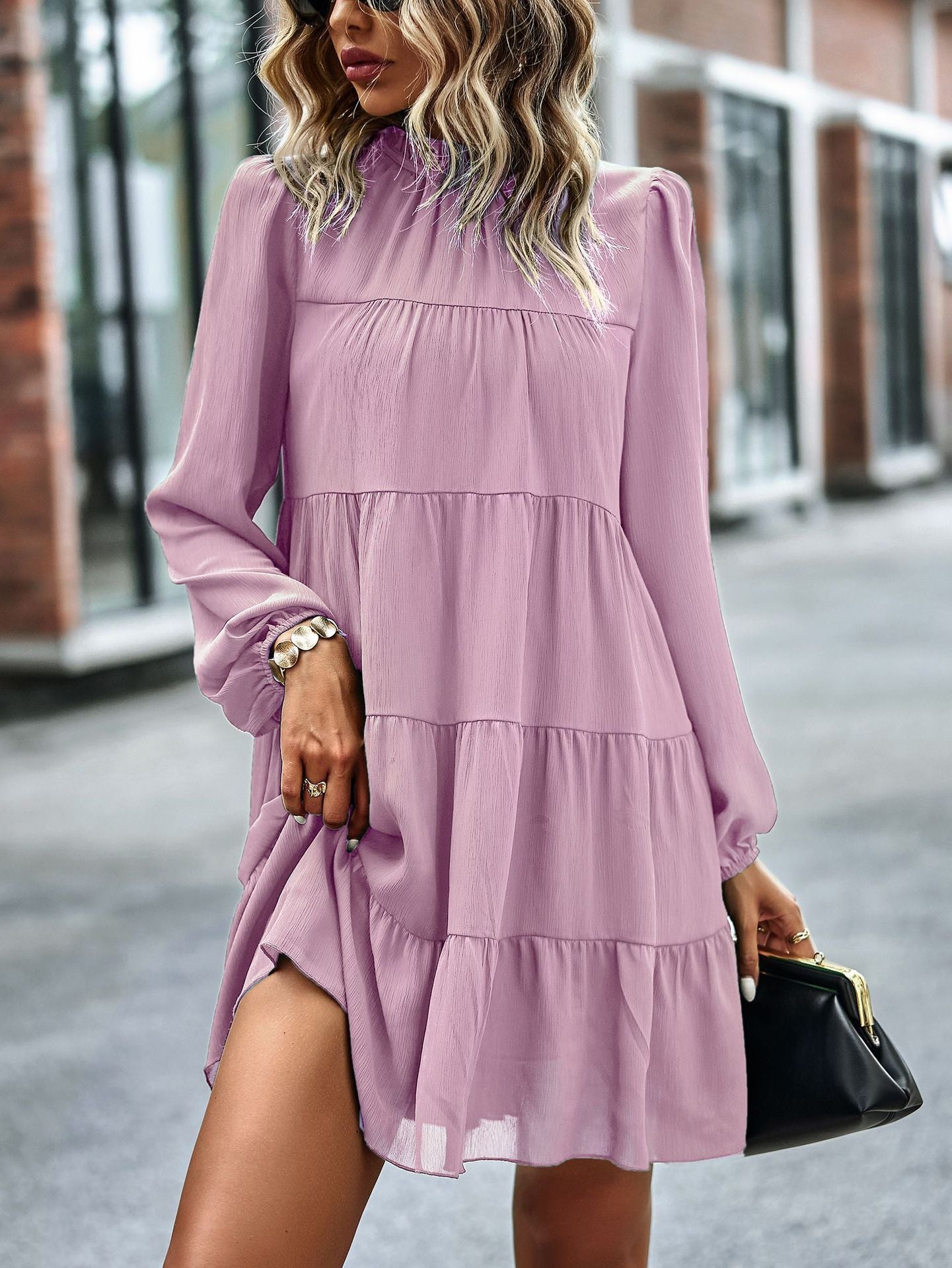 Round Neck Long Sleeve Loose Dress Spring And Autumn Seasons Casual A-Line Skirt Temperament
