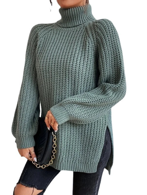 Autumn/Winter New Rotator Sleeve High-Lapel Mid-Length Sweater Dress