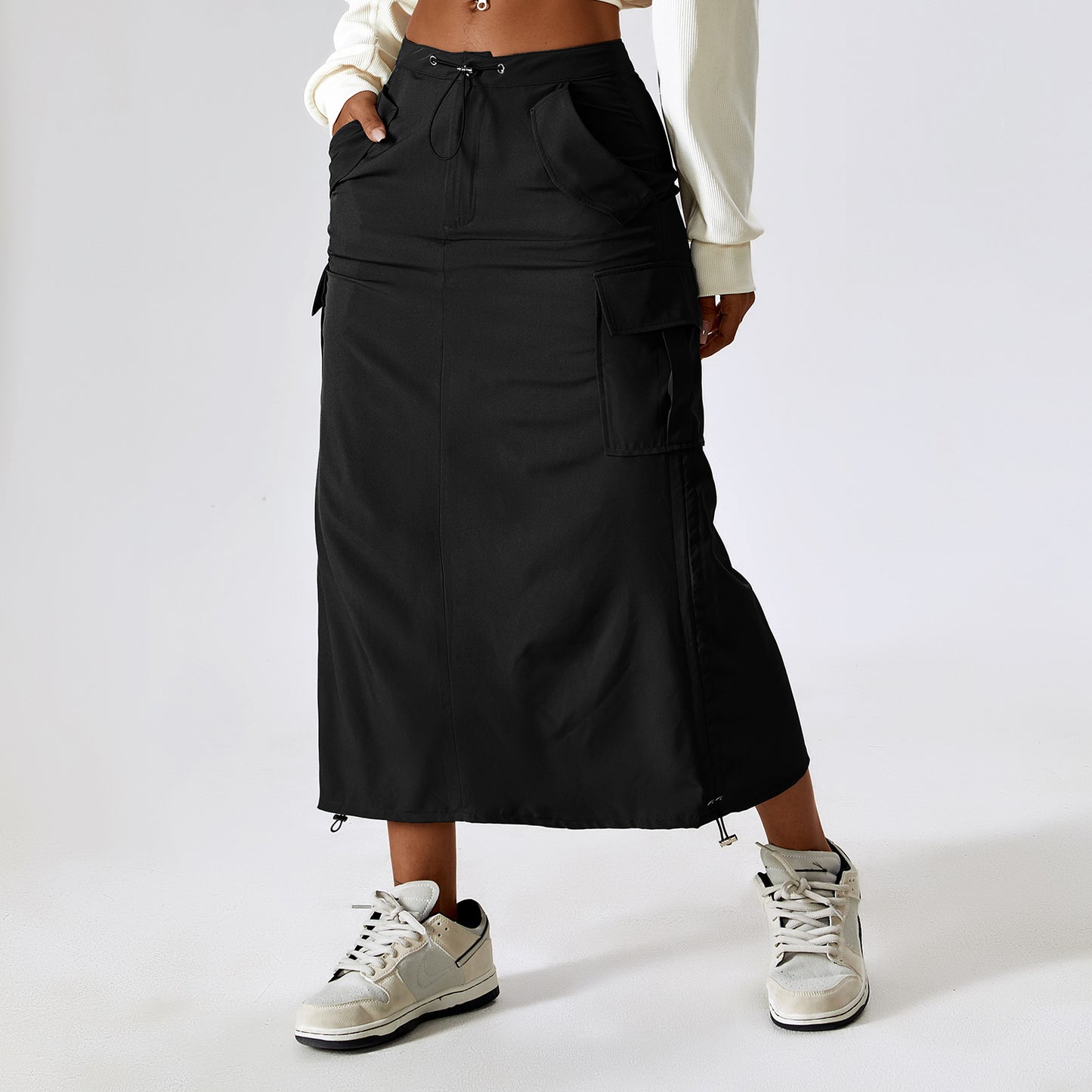 Vintage Cargo Skirt Waist Sports Casual Skirt Mid-Length Cargo Pocket Skirt
