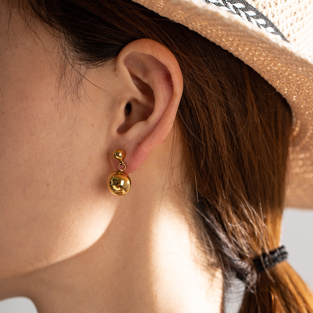 5pcs Stylish All-In-One Earrings 16K Gold Stainless Steel Ball Pendant Earrings Long Temperament Earrings