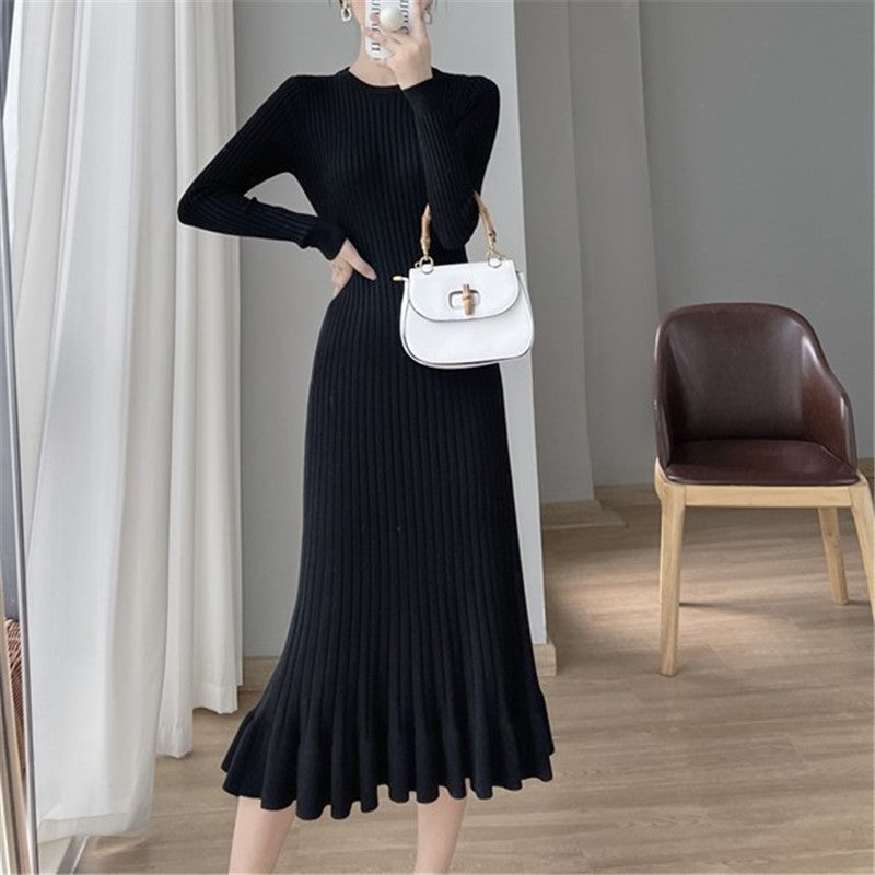 Knitted Mid-Length Skirt With Bottom Wrap For Women With A Bottom Sweater Skirt With Ruffles And Slim Fishtail Skirt