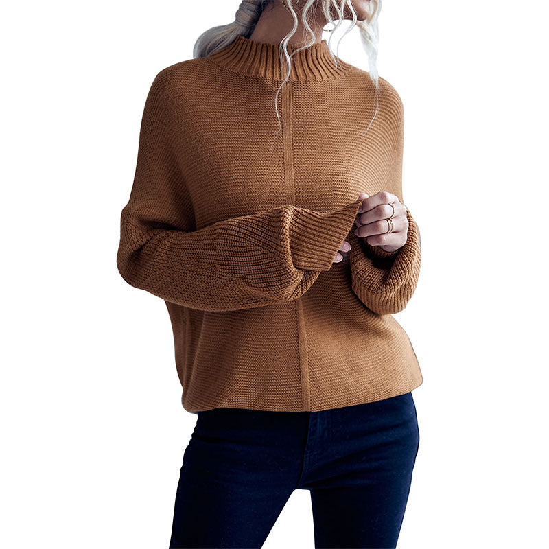 New Loose Autumn And Winter Women's Solid Color Long-Sleeved Half-Turtleneck Sweater