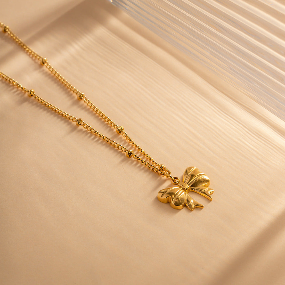 5pcs 18K Gold Plated Stainless Steel Bead Chain Butterfly Pendant Necklace Everything Necklace Accessories