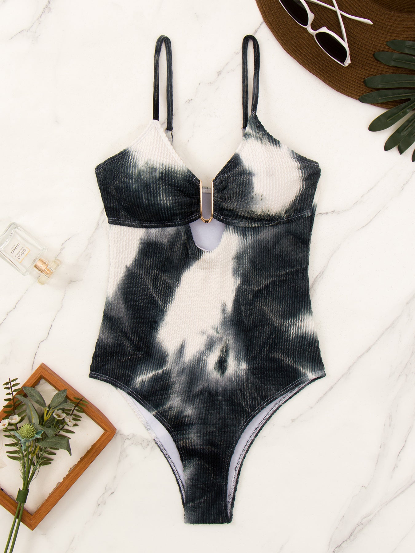 Fashion Sexy Tie Dye Pleated Cloth One-Piece Swimsuit