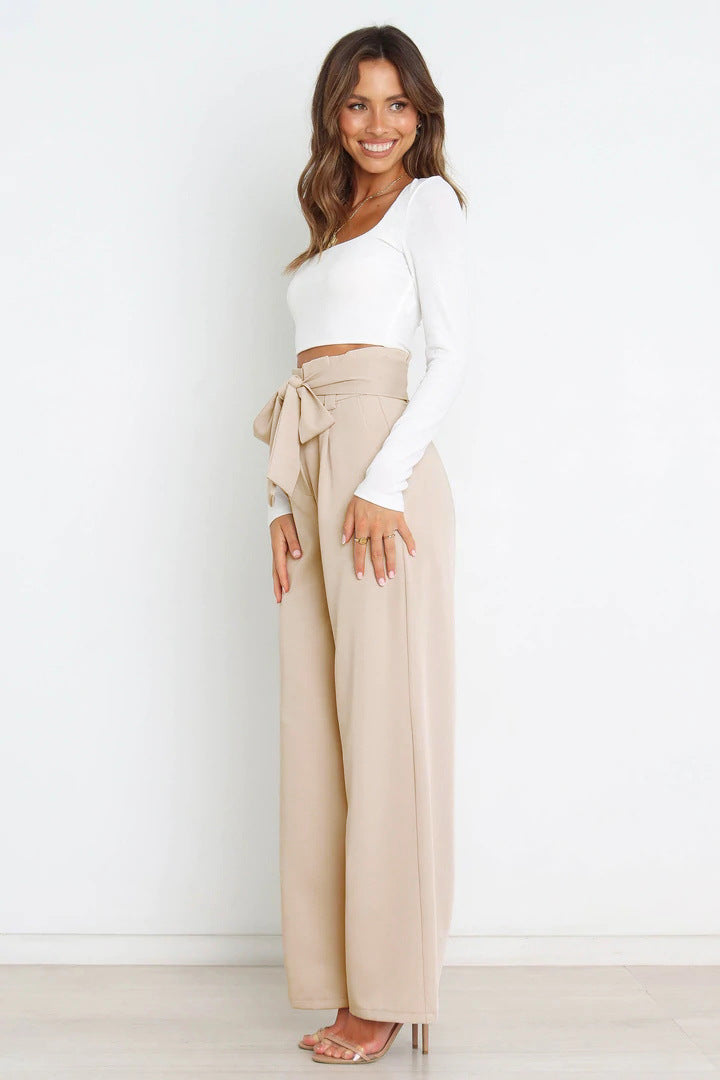 Fashion New Workplace Women's Pants Casual Wide Leg Pants With Belt Temperament Commuter Pants Summer