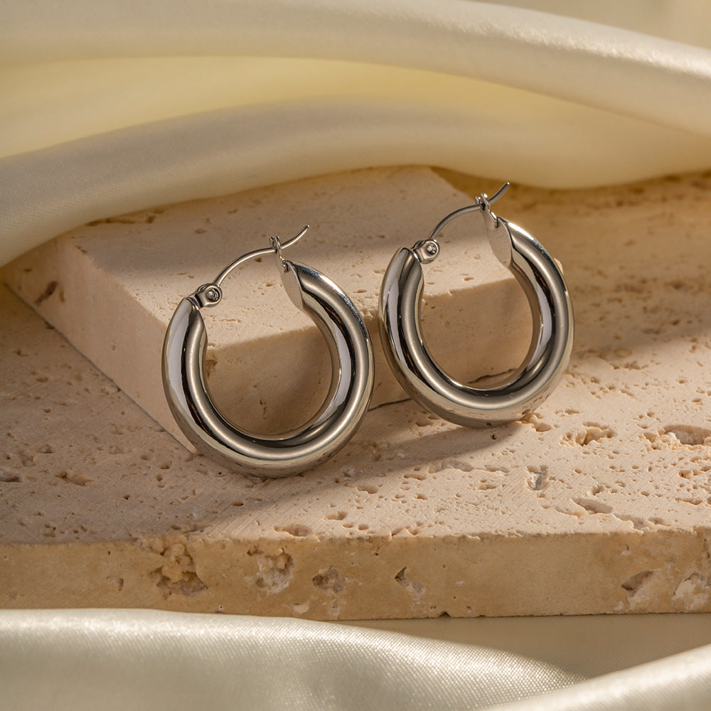 5pcs Circles Do Not Fade Earrings Style Exaggerated Personality Light Luxury Simple Earrings Stainless Steel Earrings For Women