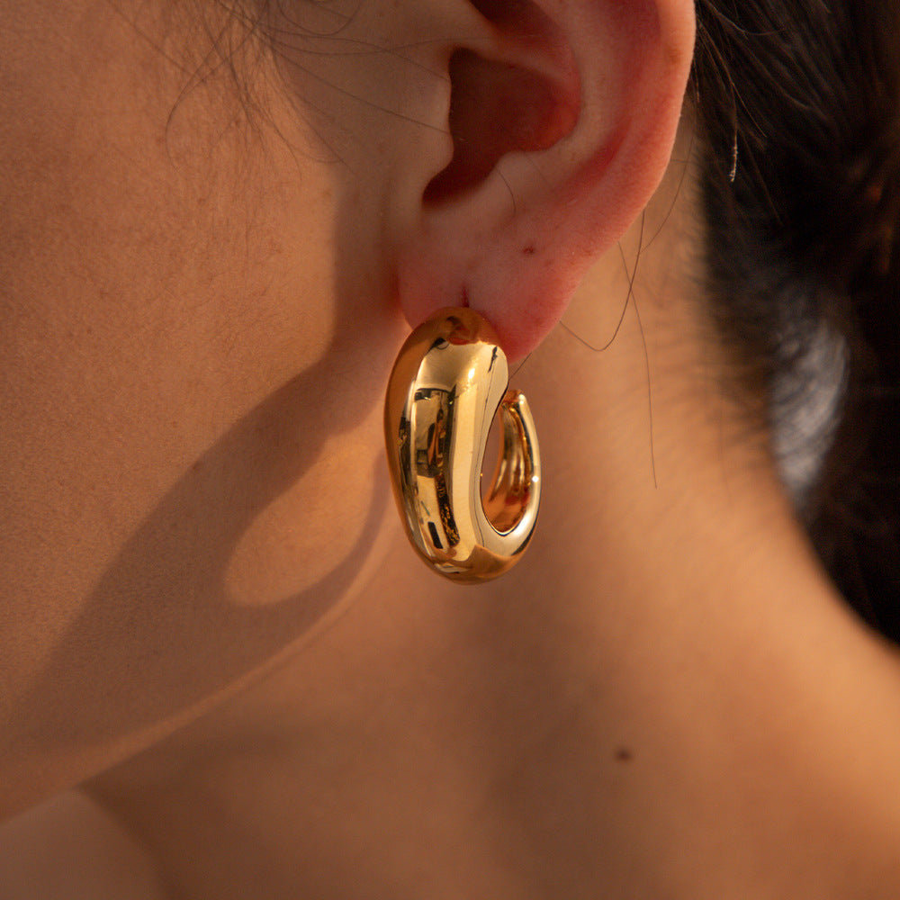 5pcs 18K Gold C-Shape Geometric Simple Titanium Steel Earrings Women's Fashion All-Matching Geometric Earrings