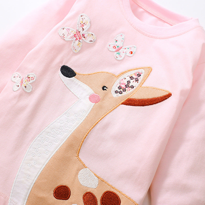 Long Sleeve Girls T-Shirt Cute Animal Children's Top Pure Cotton Autumn Children's T-Shirt