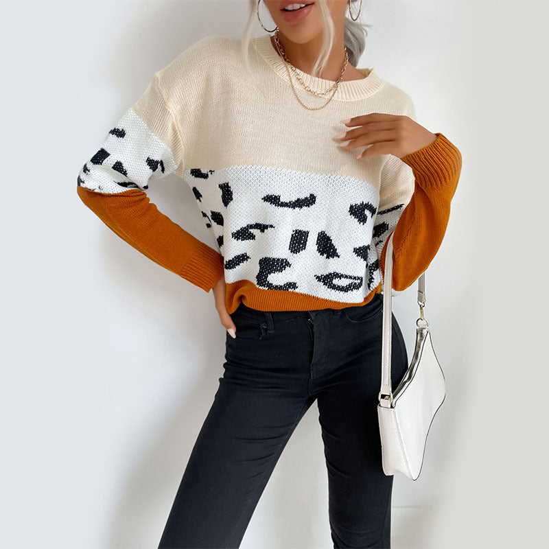 Women's Casual Long-Sleeved Sweater with Stylish Color Matching