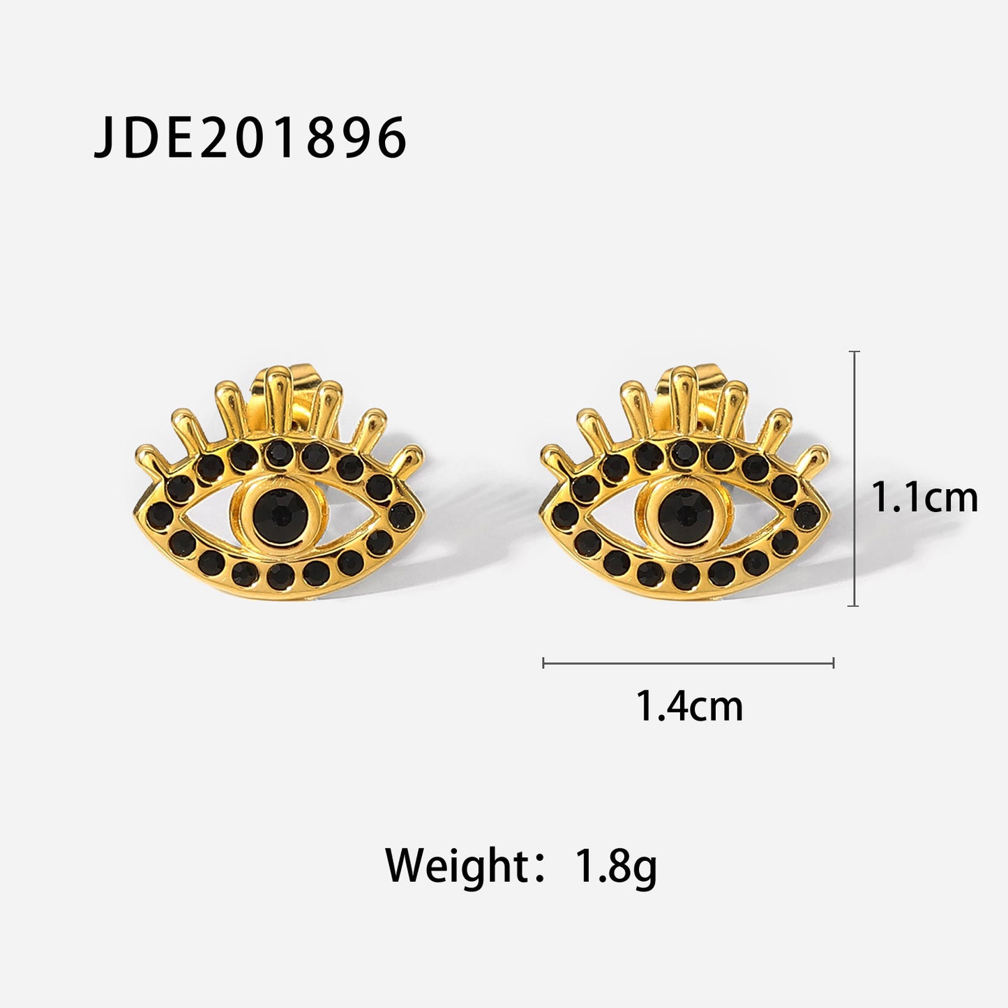 5pcs New Vintage Black Diamond Eye Studs Women's Style 18K Gold Stainless Steel Earrings