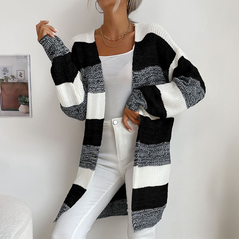 Autumn And Winter New Women's Long Buttonless Color Sweater Coat