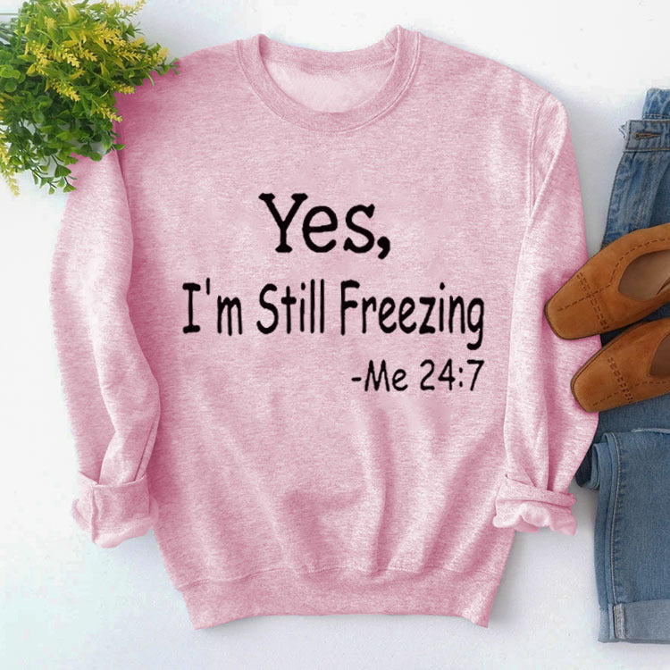 Pullover Simple Crew Neck Top Long Sleeve Yes I'M Printed Loose Hoodie