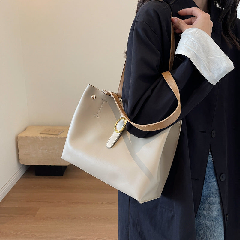 Large Capacity Bag Female New Fashion All-In-One Shoulder Bag Leisure College Students Class Bag Commuting Tote Bag