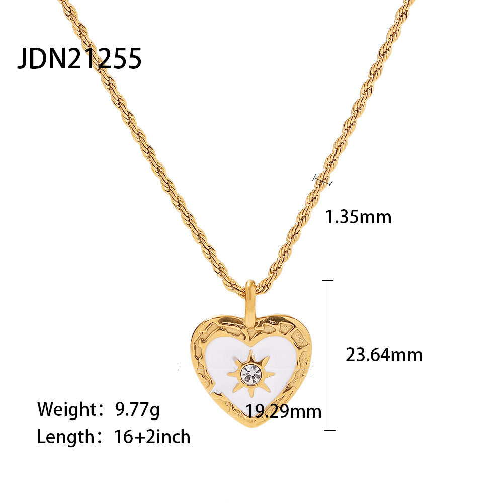 5pcs Vintage Twist Chain Heart-Shaped Titanium Steel Necklace Women's Stainless Steel Transparent Zircon Love Pendant Necklace