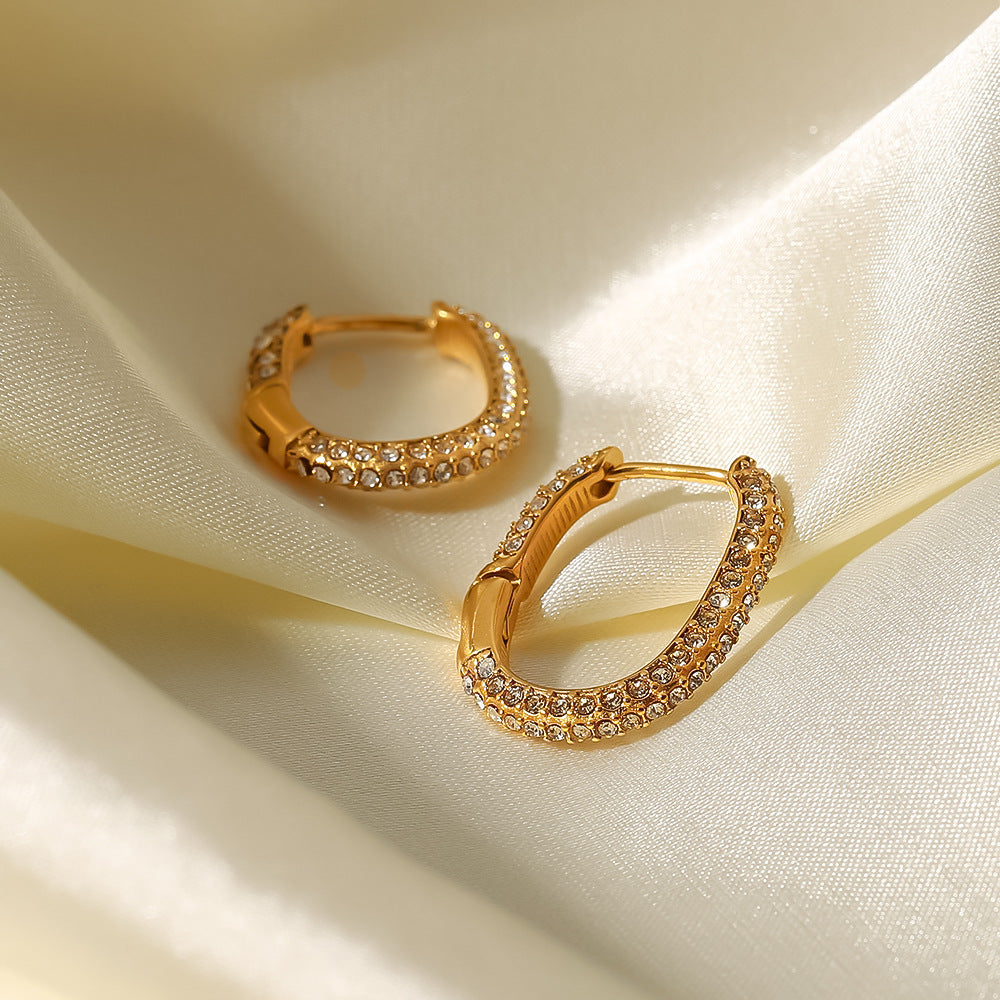 5pcs New Fashion Women's Earrings 18K Gold-Plated Stainless Steel Jewelry Geometric Zircon Women's Earrings