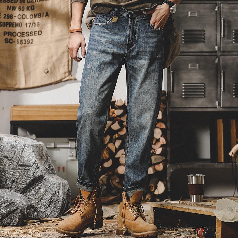Classic Retro Jeans Men Loose Straight Leg Fashion Pants Men Spring Stone Wash Simple Casual Pants
