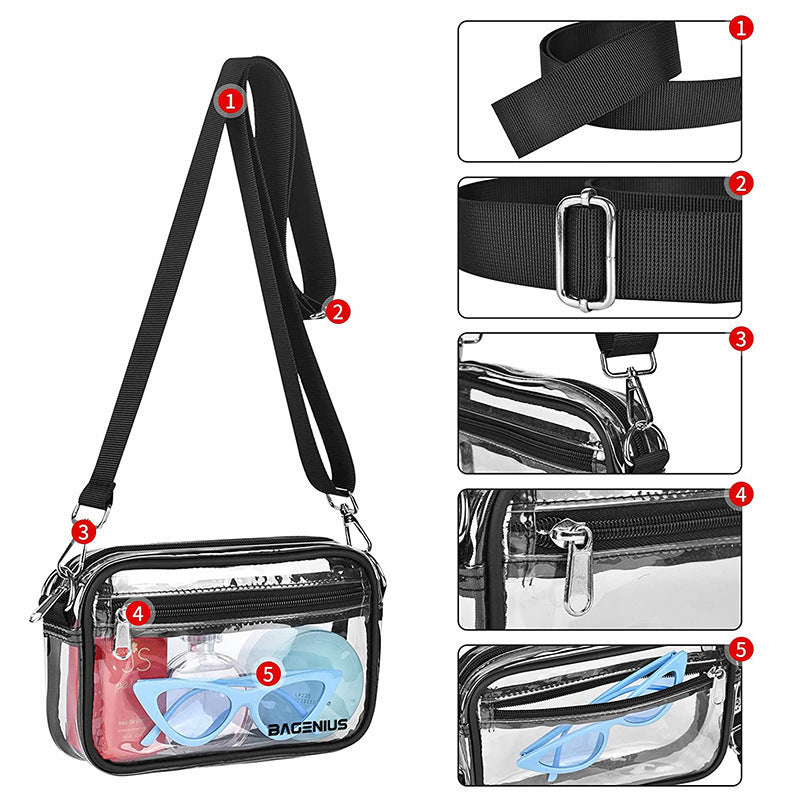 Simple Pvc Transparent Crossbody Bag Outdoor Sports Waterproof Clutch Bag Storage Bag Detachable Shoulder Strap Pu Coin Purse