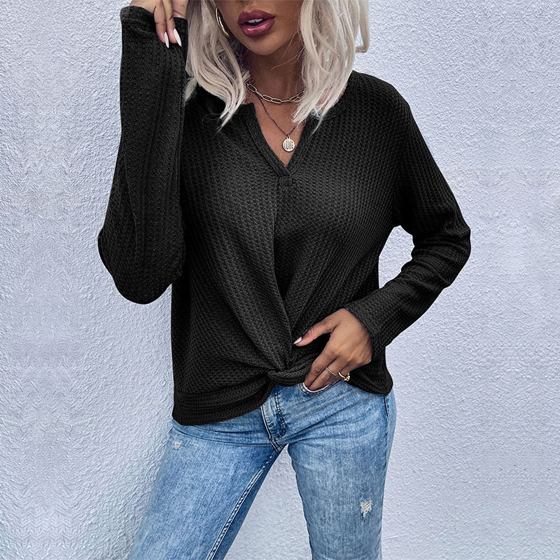 Autumn New Waffle Knot Thin Solid Color Bottom Knitwear