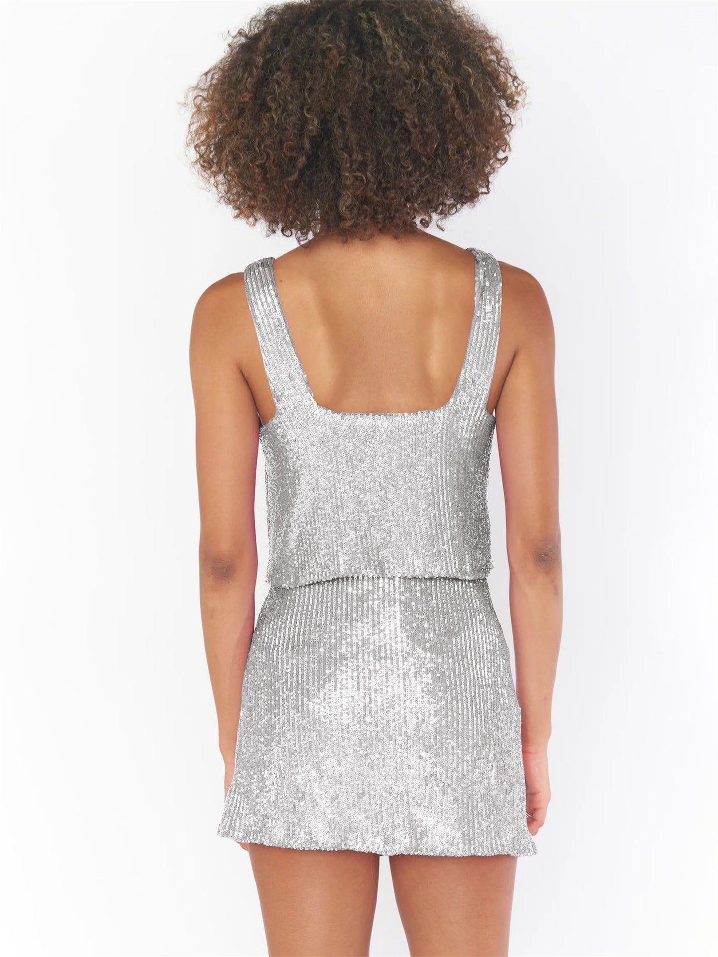 New Sequin Halter Half Skirt Two-Piece Set Temperament Women's High Fashion Casual Suit