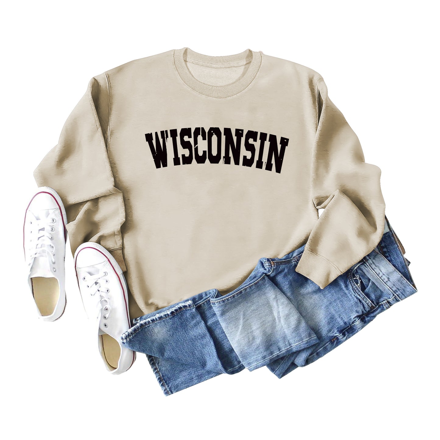 Women's Autumn And Winter Clothing Wisconsin Letter Print Casual Loose Round Neck Hoodie