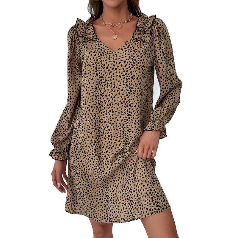 New Autumn New Women's Long-Sleeved Leopard Print Loose Dress