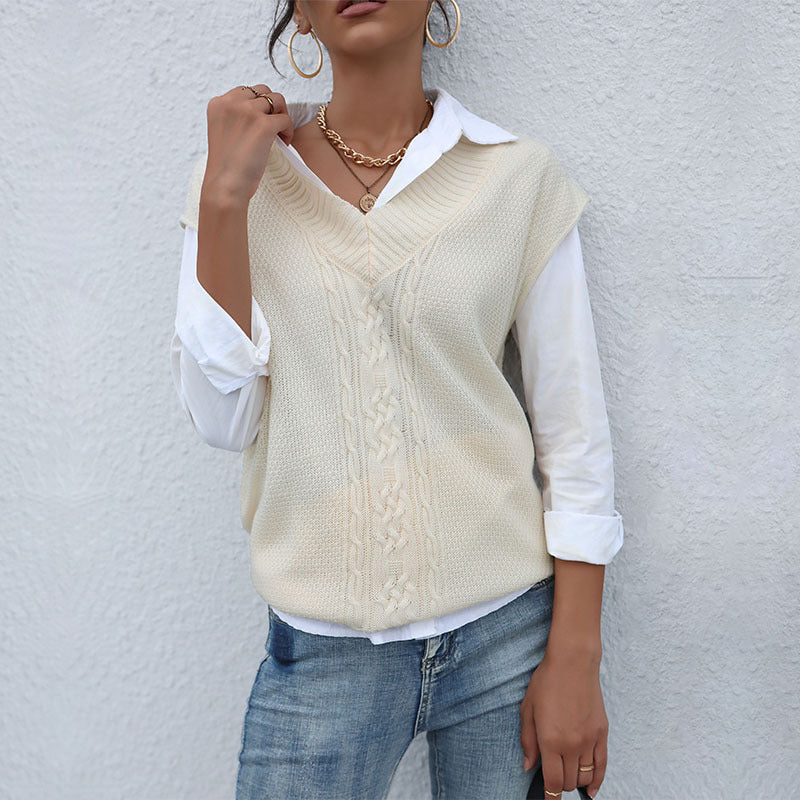 Early Autumn New Casual Blouse Solid Color Twist Sweater Vest Woman