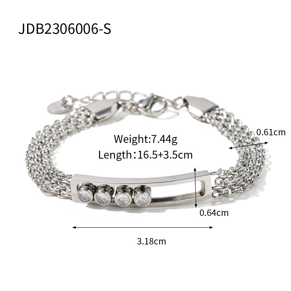 5pcs High-Grade Sense Light Luxury Temperament Female Fashion Colorful Zircon Inset Titanium Steel Sliding Bracelet