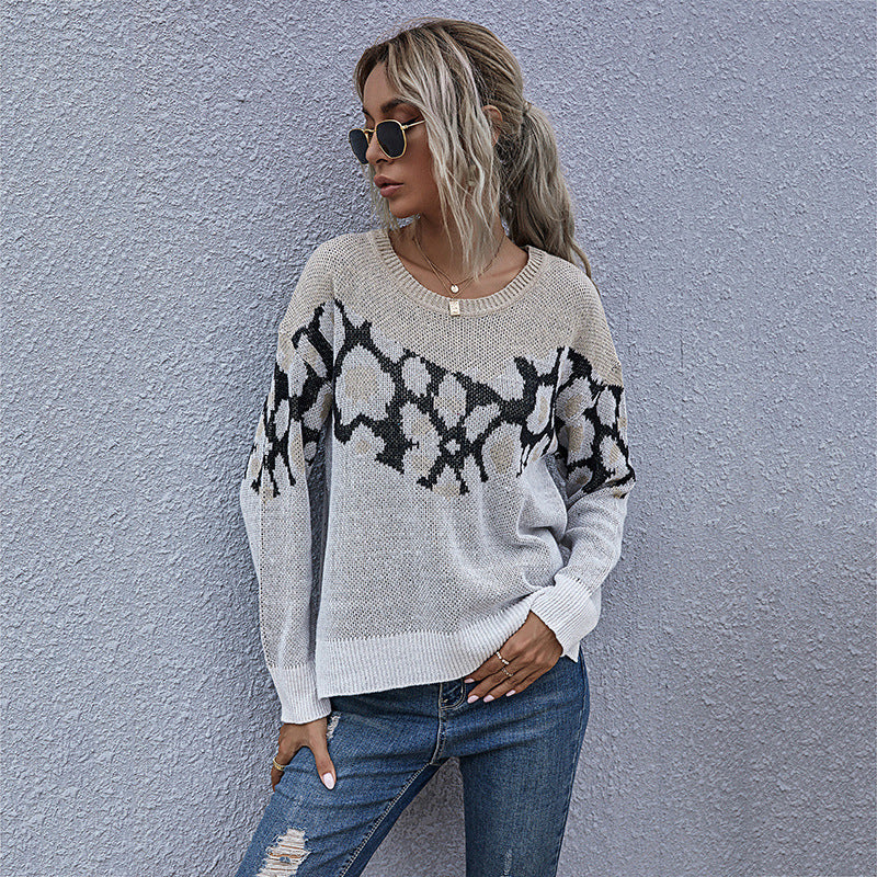 Women's Autumn Top Zebra-Print Long-Sleeved Fashion Loose Sweater Female Autumn